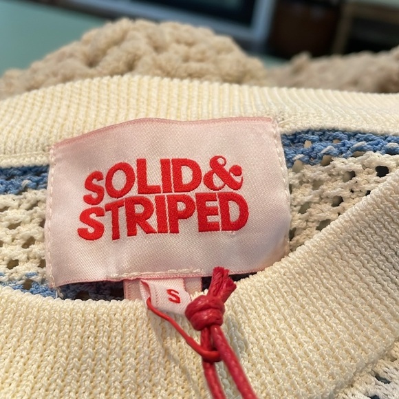 Solid & Striped The Tobi Sweater Marina Blue Stripe Open Weave Crewneck S NWT - Picture 10 of 12